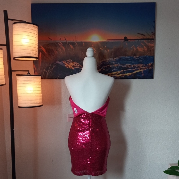 Superdown Hot Pink Strapless Sequin Mini - Picture 6 of 12